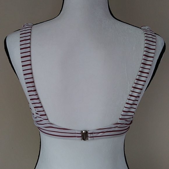 Zaful Cut-Out Striped Two Piece Bikini High Waisted Cheeky Bottom 6 White Maroon - Picture 5 of 16